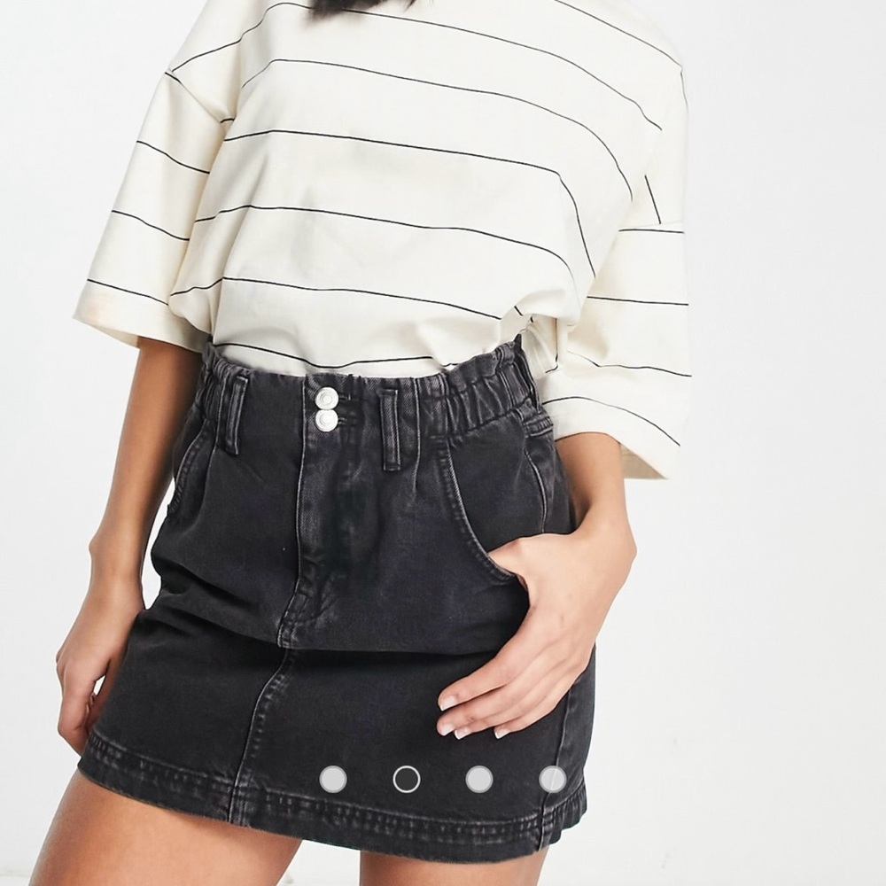 Topshop Black Denim Paperbag Skirt